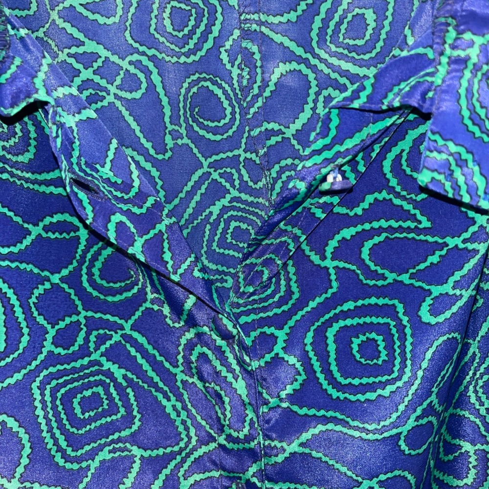 Doncaster‎ Vintage Blue Green Swirl Print Button Front Midi Skirt Womens Size 12 - Picture 7 of 10